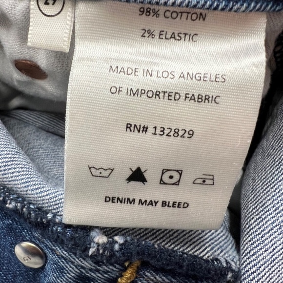 GRLFRND Jean 29 Blue Distressed Super Hi Rise Button Fly Slim Crop Stretch Piper - Picture 8 of 10